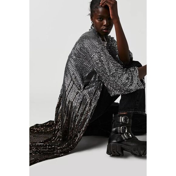 Free People Party On Sequin Kimono Jacket Duster - Picture 1 of 7